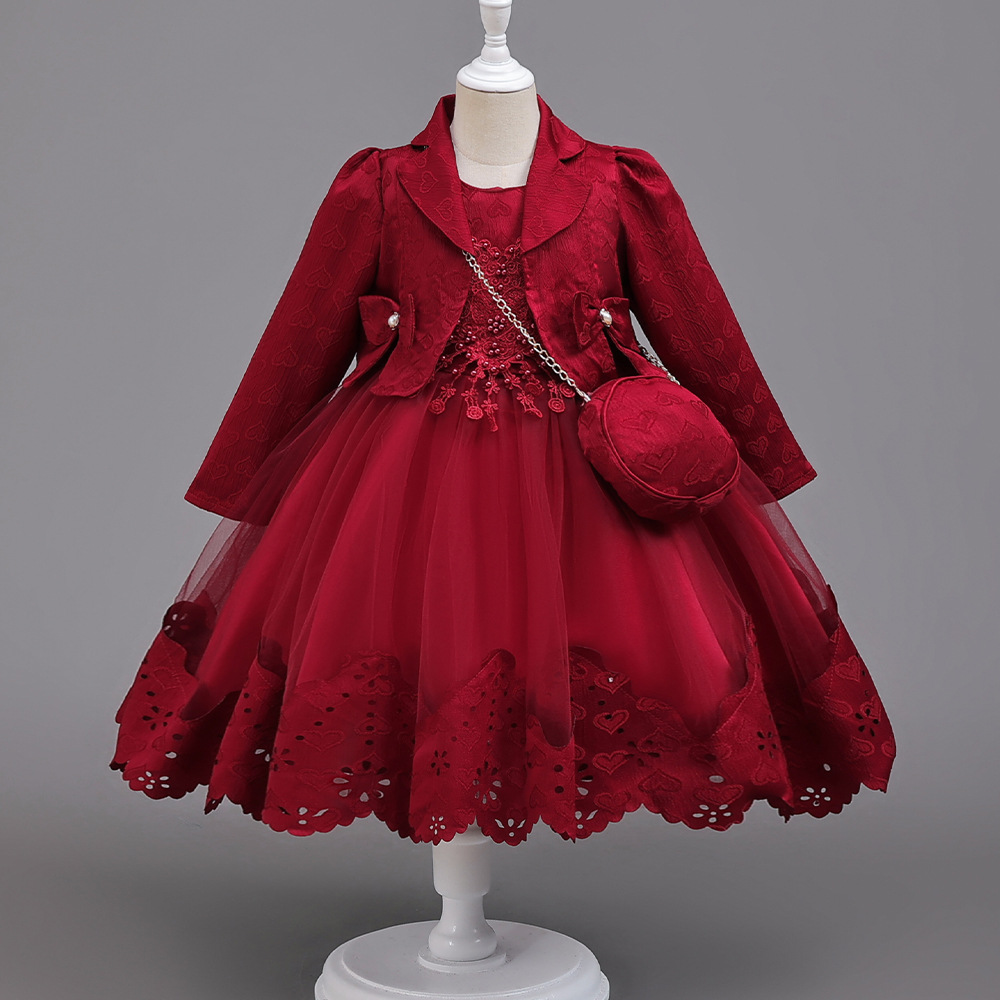 Baby Clothing High End - ชุดเดรสเจ้าหญิงแขนยาวพร้อมกระเป๋า HETISO สำหรับเด็กผู้หญิง ประดับด้วยลูกปัดอย่างดี เหมาะสำหรับงานวันเกิด งานแต่งงาน