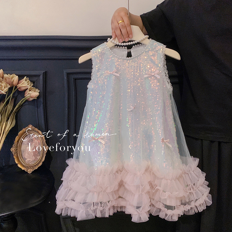 Baby Clothing High End - สาวฤดูร้อนเด็กใหม่ผีเสื้อเลื่อมชุดเสื้อกั๊ก High-end เจ้าหญิงชุดเด็กผู้หญิง 2025 เสื้อผ้าเด็กใหม่
