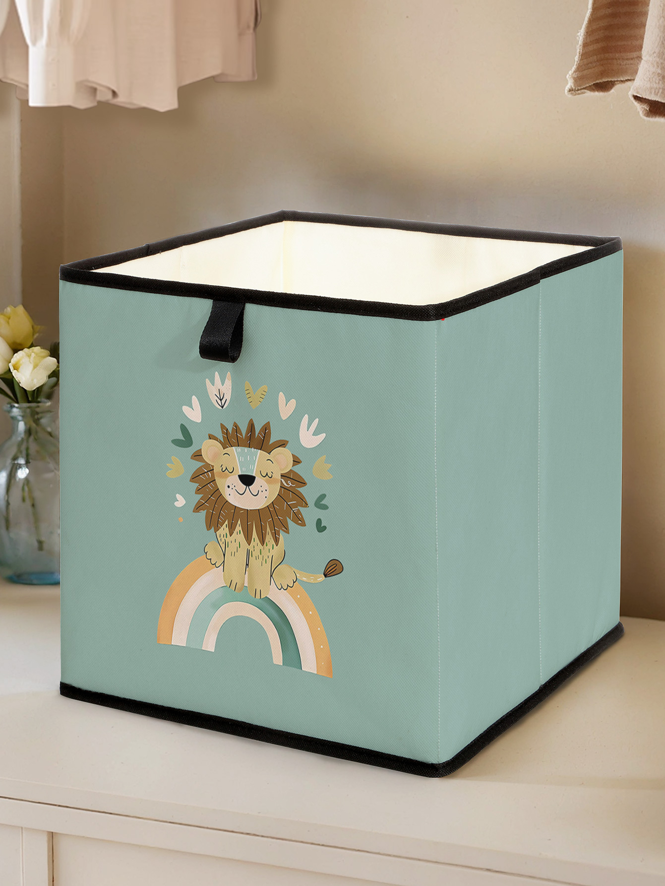 Baby Clothing Storage - กล่องเก็บของพับได้ลายสิงโตน่ารักสีรุ้ง กล่องผ้าจัดระเบียบแบบพับได้สำหรับของเล่นเด็ก เสื้อผ้า และของใช้จิปาถะประจำวัน