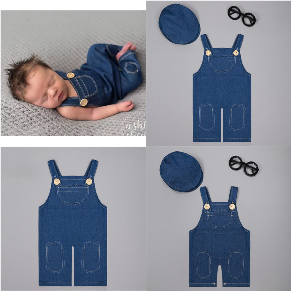 Baby Overall Denim - ❤️ ชุดถ่ายภาพเด็กแรกเกิด ชุดเอี๊ยมยีนส์ อุปกรณ์ประกอบฉากถ่ายภาพเด็กผู้ชาย ชุดถ่ายภาพ