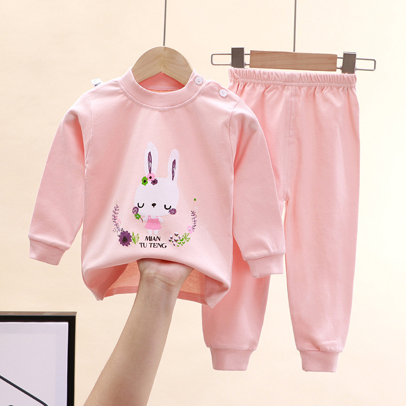 Baby Clothing For Sleep - ชุดนอนฤดูใบไม้ร่วงสำหรับเด็กผู้หญิง สีชมพู เสื้อแขนยาว+กางเกง ชุดแฟชั่นสำหรับใส่ที่บ้าน ชุดนอนเด็ก