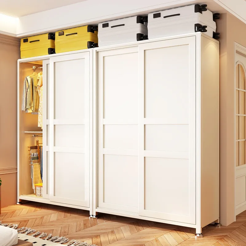 Baby Clothing Storage - ตู้เสื้อผ้าเหล็กสำหรับใช้ในบ้าน ห้องนอน ประตูบานเลื่อน ตู้เก็บเสื้อผ้าขนาดเล็กสำหรับอพาร์ทเมนท์ ตู้เสื้อผ้าเด็ก ตู้เก็บของสำหรับห้องเช่า