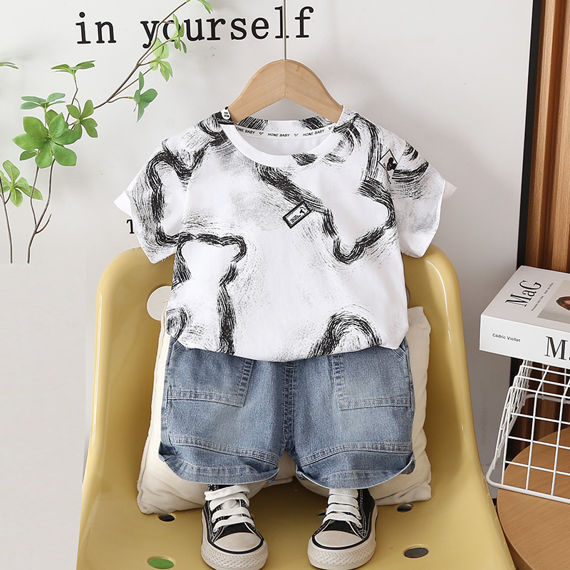 Baby Clothing Drawing - ชุดเด็กผู้ชายวัยเตาะแตะ ชุดฤดูร้อน 2026 เสื้อยืดแขนสั้นลายกราฟฟิตี้และกางเกงขาสั้น ชุดเสื้อผ้าเด็กอ่อน ชุดเสื้อผ้าเด็ก