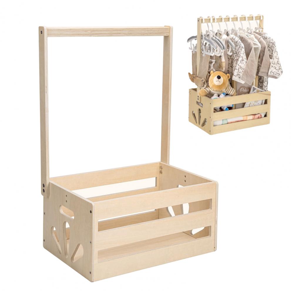 Baby Clothing Rack For Baby Shower - ชั้นวางของสำหรับจัดเก็บของขวัญแรกเกิด ตะกร้าไม้สำหรับงานเลี้ยงต้อนรับทารก ขอบเรียบเนียน ตะกร้าเก็บของความจุสูง ใช้งานง่ายสำหรับตู้เสื้อผ้า