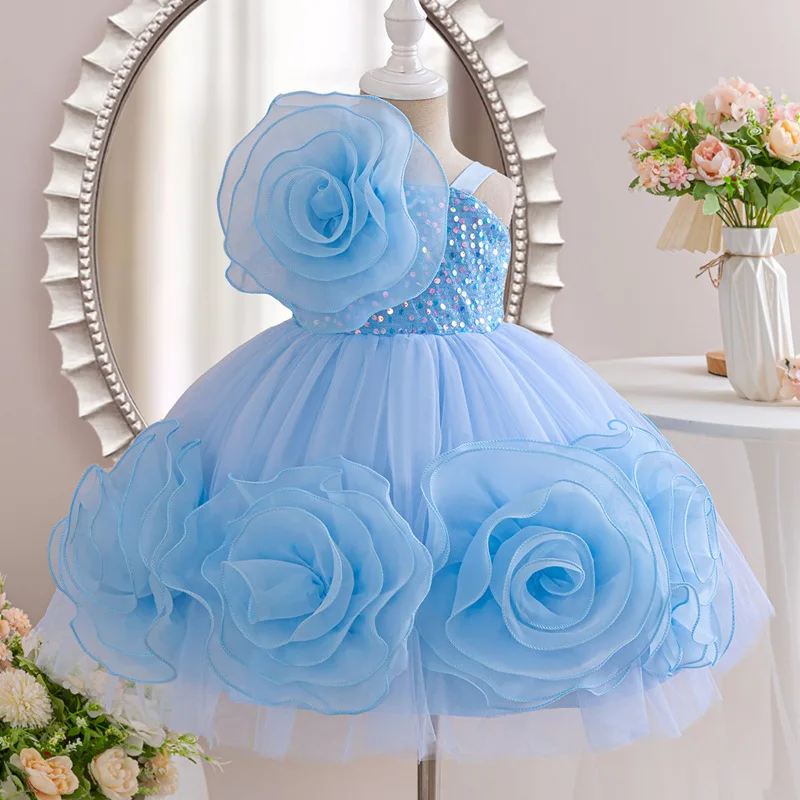 Baby Clothing High End - ชุดเดรสงานแต่งงานระดับไฮเอนด์สำหรับเด็กผู้หญิง ชุดวันเกิดเจ้าหญิงสำหรับเด็กผู้หญิง ชุดเดรสสีพื้นแขนกุดสำหรับเด็กผู้หญิง เสื้อผ้าเด็กสำหรับฤดูร้อน