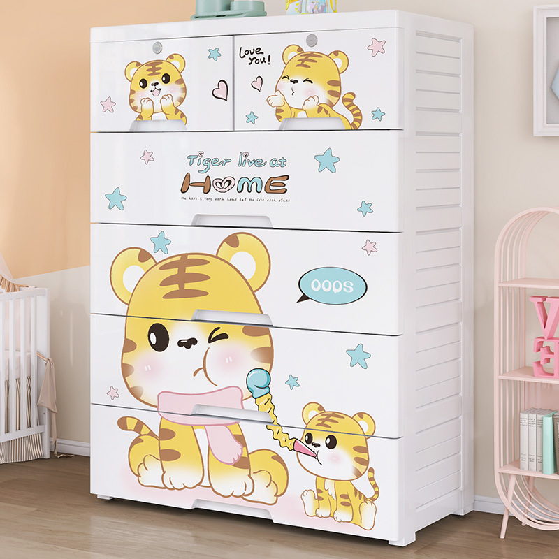 Baby Clothing Storage - ตู้เก็บของแบบลิ้นชักห้าชั้นพลาสติกหนาพิเศษ ตู้เสื้อผ้าเด็ก กล่องจัดเก็บของสำหรับเด็ก ตู้เก็บของหลายชั้น