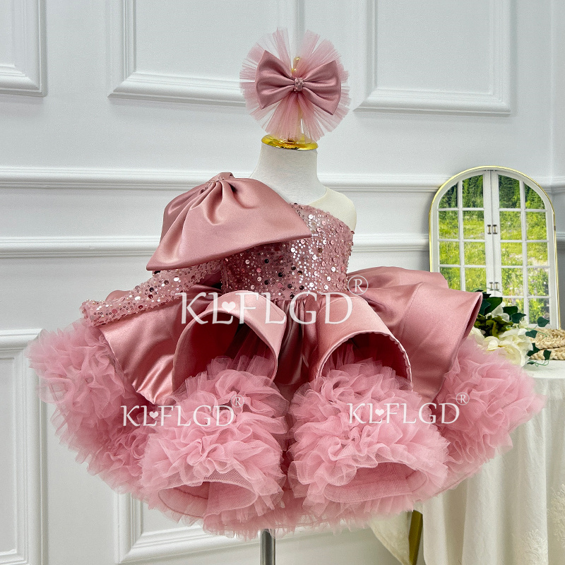 Baby Clothing High End - KLFLGD ชุดเดรสเด็กผู้หญิงสวยหรู โบว์ผ้าซาติน ชุดราตรีงานเลี้ยงระดับไฮเอนด์ ชุดเดรสเด็กผู้หญิงอายุหนึ่งขวบ สวยงาม