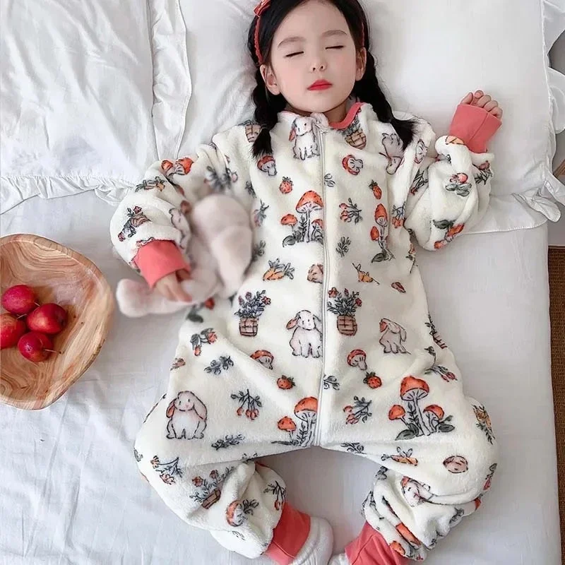 Baby Clothing For Sleep - การ์ตูน Flannel ขนแกะเด็กทารกชุดนอนฤดูหนาวที่อบอุ่นเสื้อผ้าเด็กวัยหัดเดินเสื้อผ้าชุดนอนสําหรับเด็กผู้หญิงเด็ก 1-6 T