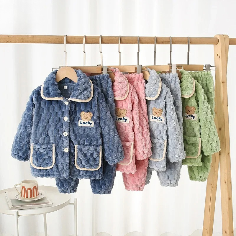 Baby Clothing For Sleep - เด็กชายหญิงฤดูใบไม้ร่วงฤดูหนาว Flannel Thicken ชุดนอนเด็กการ์ตูนเสื้อแขนยาวกับกางเกงชุดนอนเสื้อผ้า