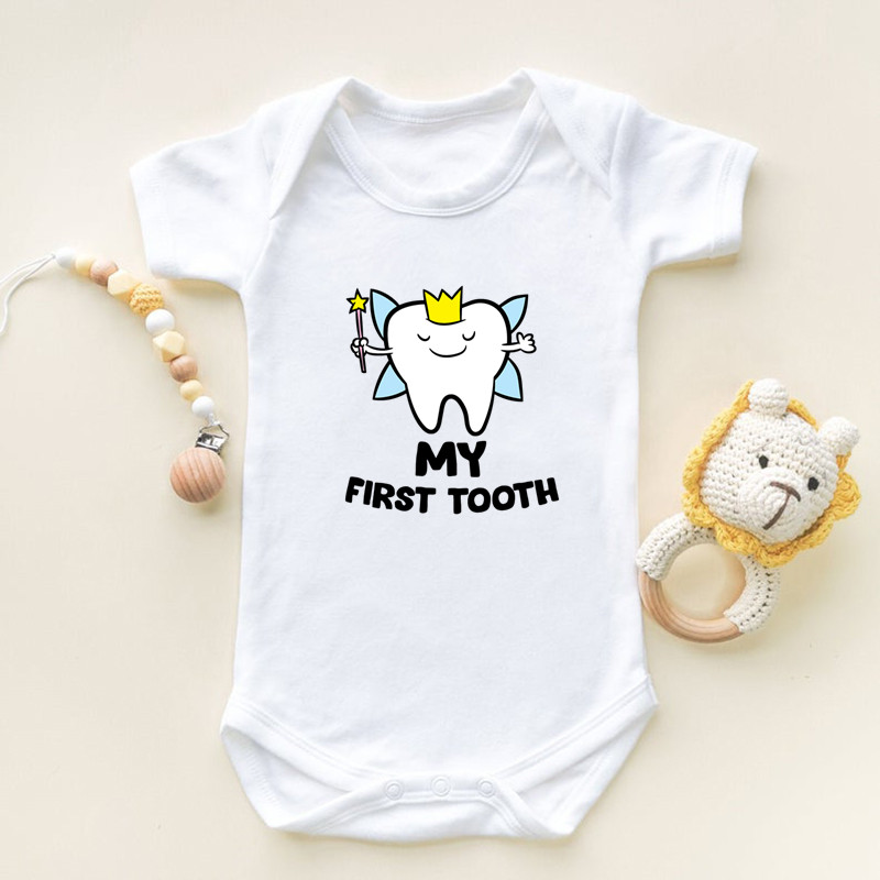 I Got My First Tooth พิมพ์แขนส - Romper Onesie Baby บทวิจารณ์และราคา
