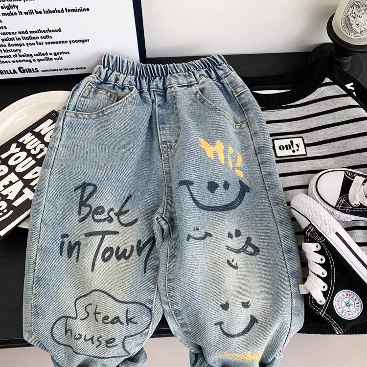 กางเกงยีนส์เดนิมลายกราฟฟิตี้ทร - Baby Clothing Drawing บทวิจารณ์และราคา